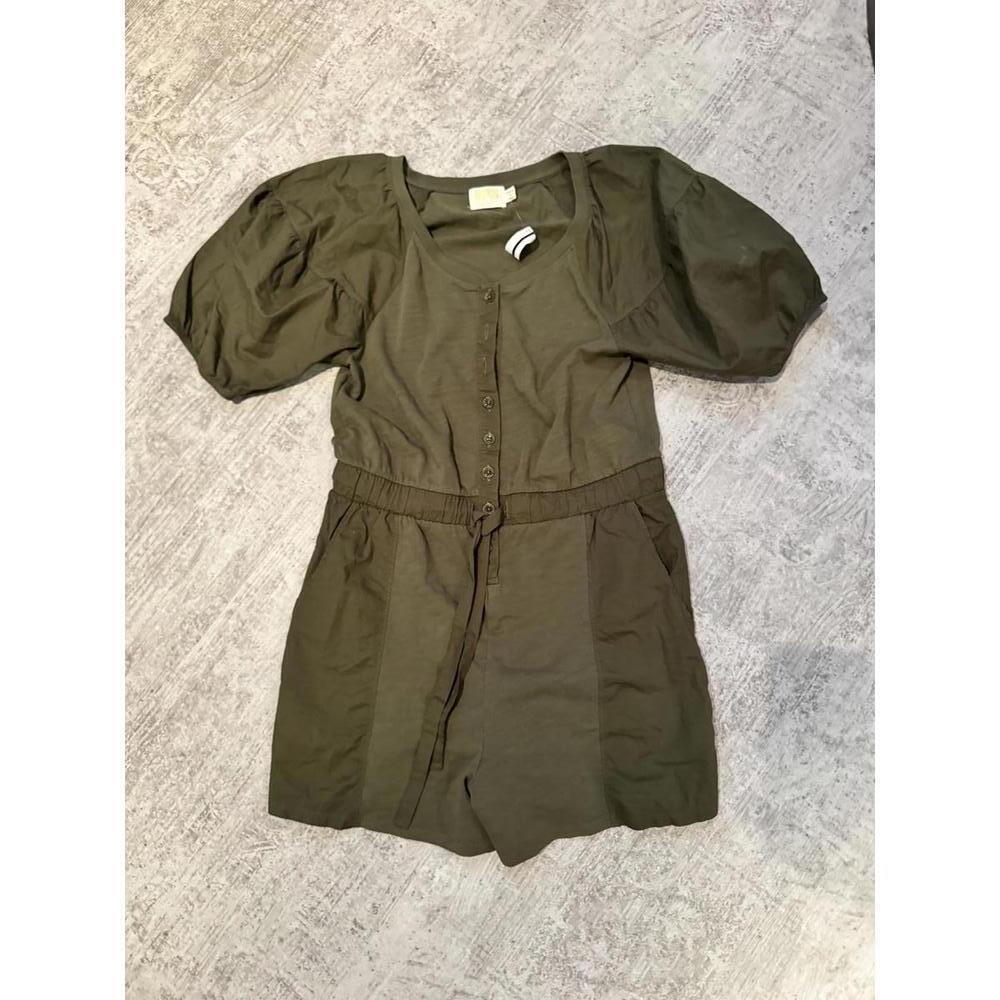 NWT NATION LA LTD Garner Olive Green Puff Sleeve Romper sz S